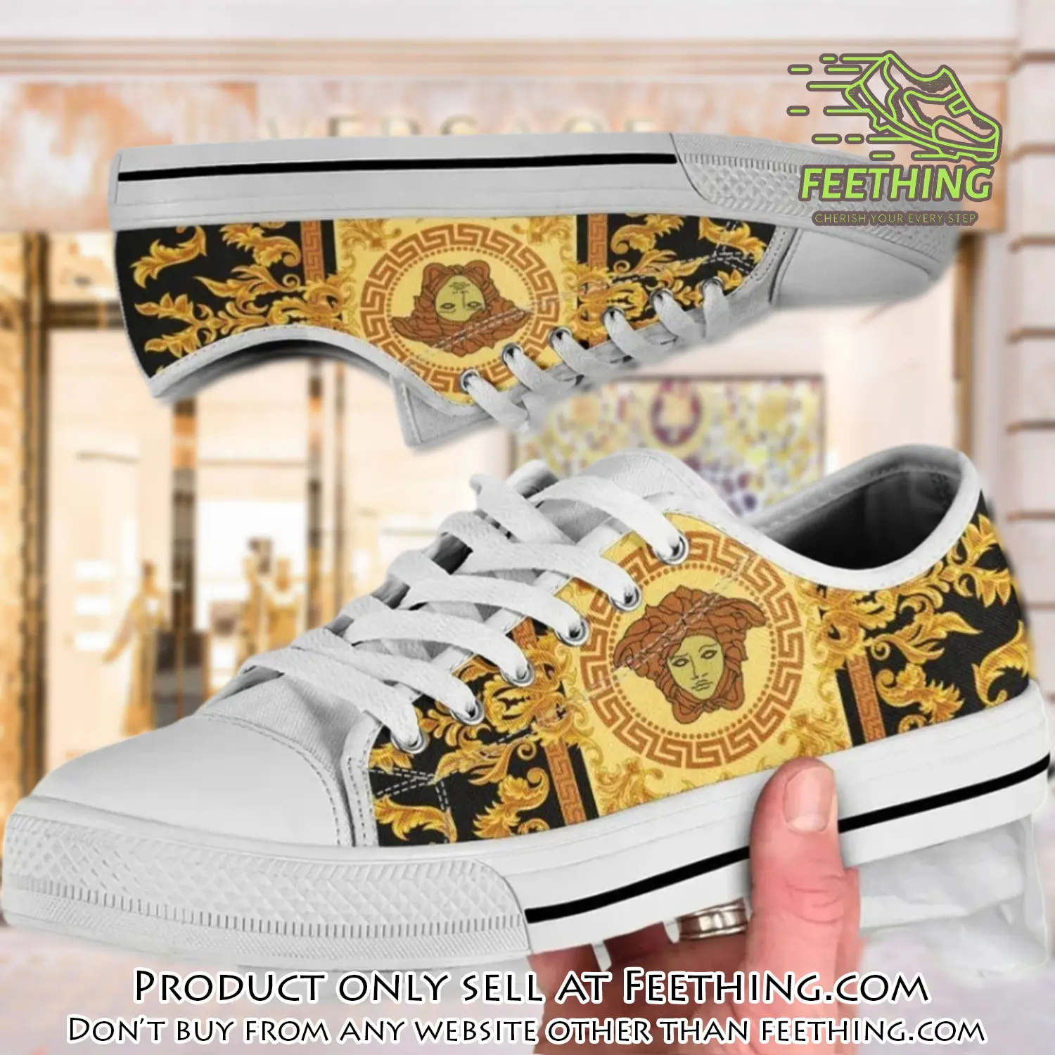 Versace golden medusa white low top canvas shoes luxury brand gifts for men women ft4351640